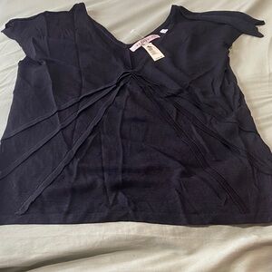 Max Studio Black Knot-Front Short Sleeve Blouse